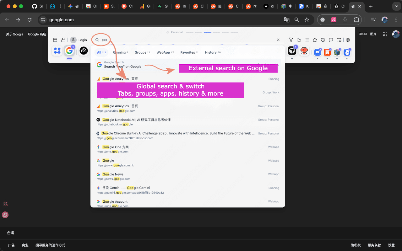 OneDock global search view
